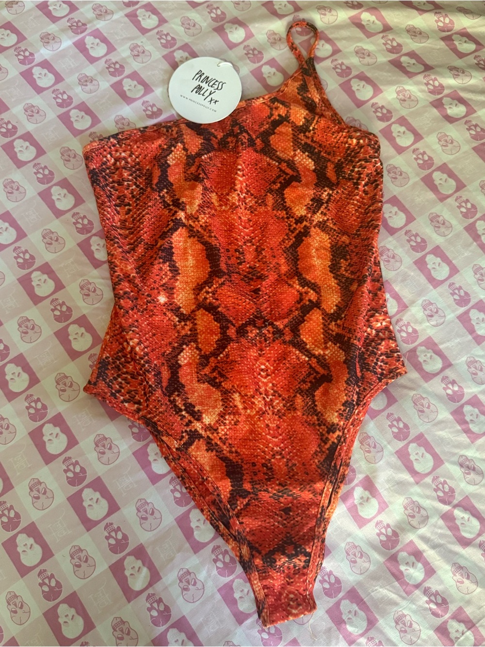 Princess Polly Red-Orange Snake Print One-Piece